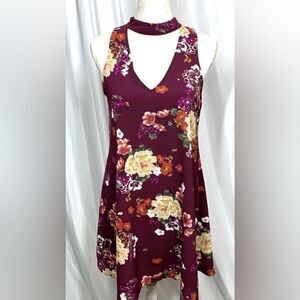 Blue Rain Purple Floral Mini Dress Criss Cross Back Women Size Small